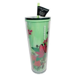 Starbucks Holiday Release 2021 Poinsettia Colo Change Tumbler Cup with Straw NWT